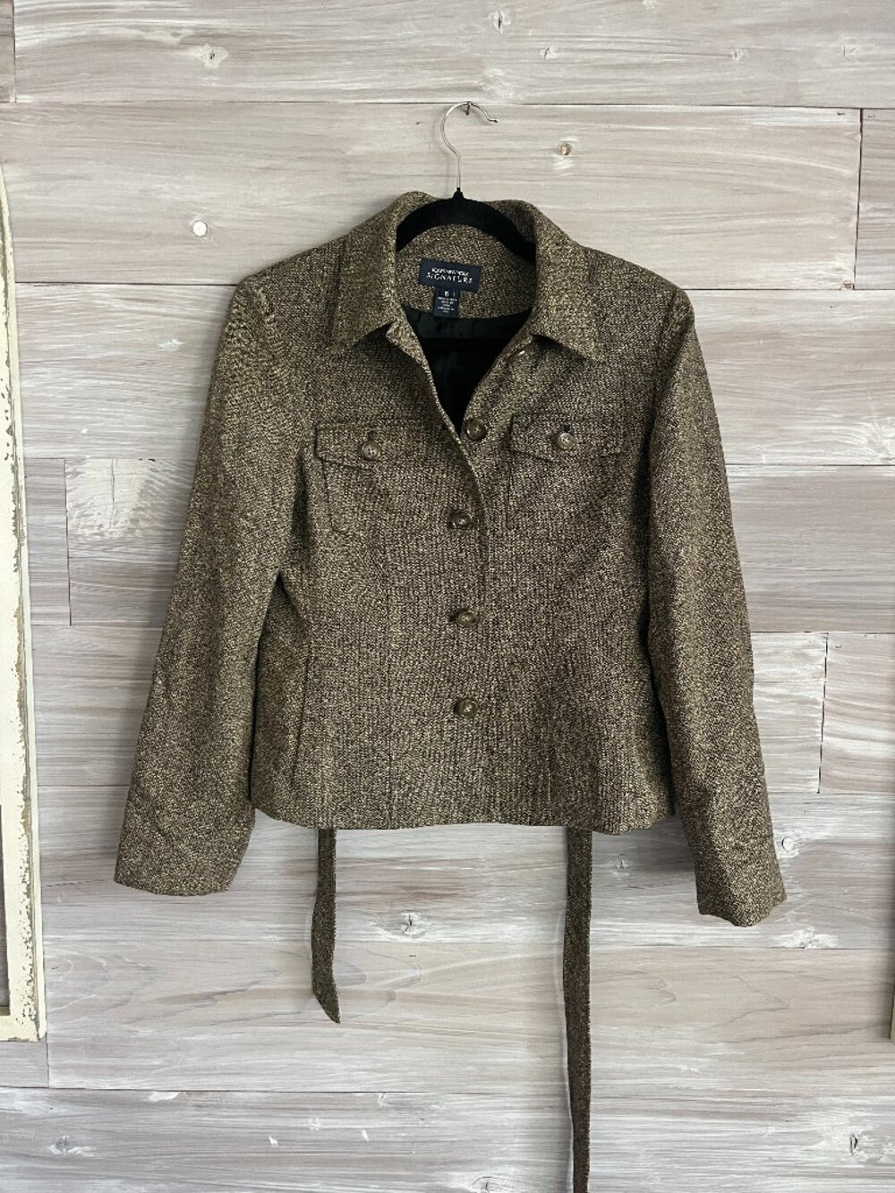 Jones New York Signature Wool and Silk blend blazer jacket belted Womens size 6